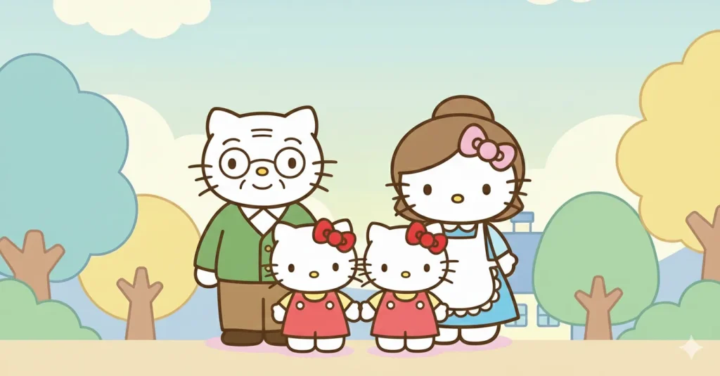 Mimmy White Hello Kitty twin sister wearing a yellow bow